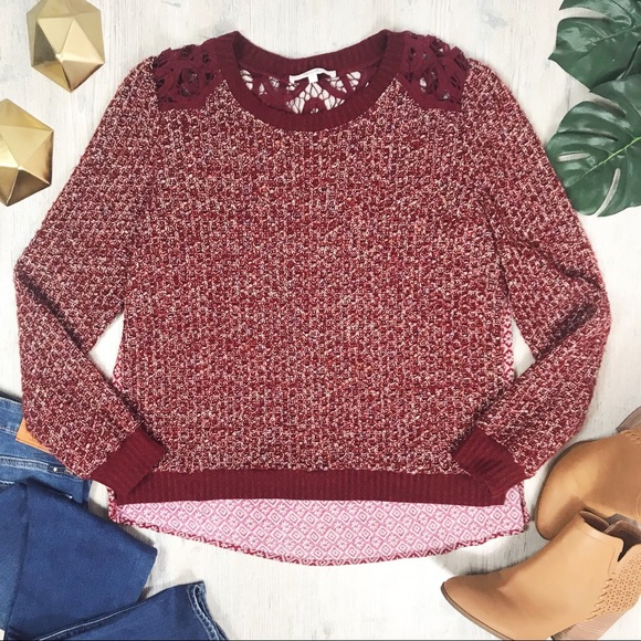 Miss Me Sweaters - Miss Me Red Lace Flowy Sweatshirt sweater size M